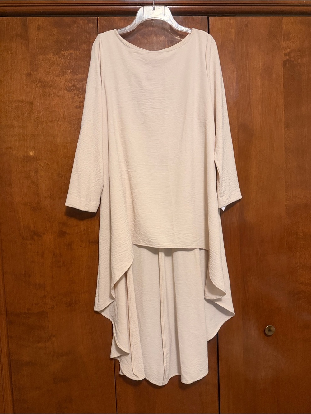 IC COLLECTION Cream Asymmetric Draped Tunic Top